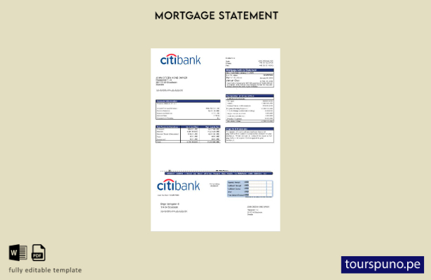 Plantilla de extracto de hipoteca de Citibank sueco listo para imprimir en forma